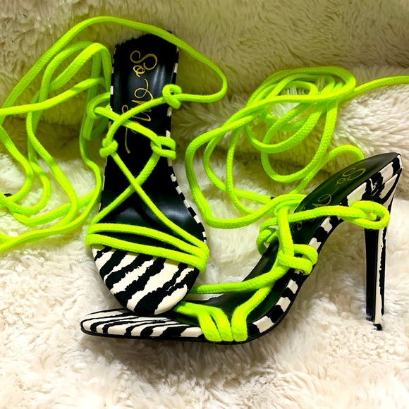 So Me | Shoes | Bright Zebra Print And Neon Green Lace Up Heel Sandal Size  55 | Poshmark